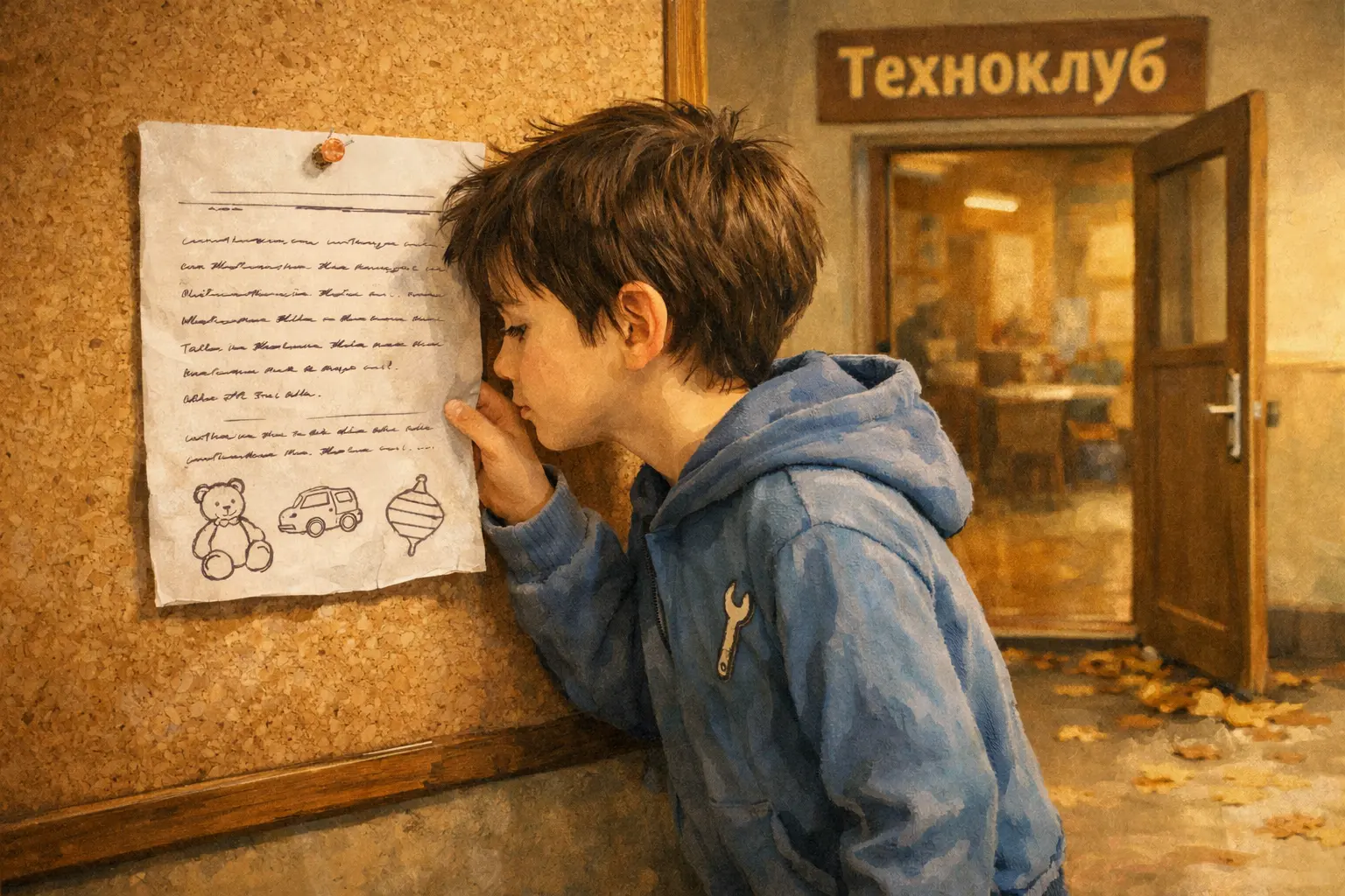 Сашко уважно читає прохання змайструвати іграшки для малят